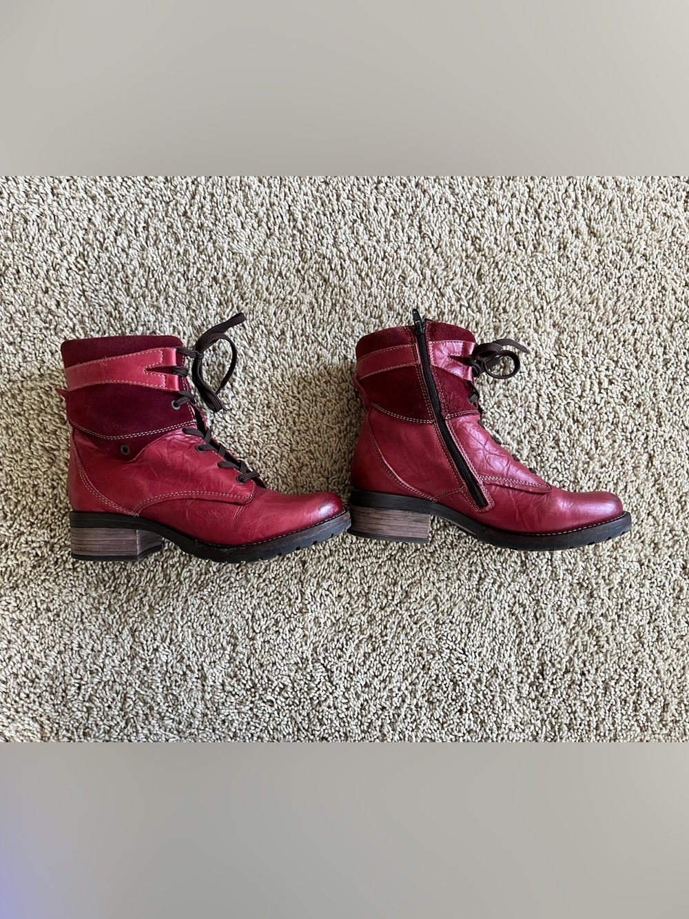 Dromedaris Womens KARA Burgundy Red Leather Combat Boots Sz 40 /US 9 Moto